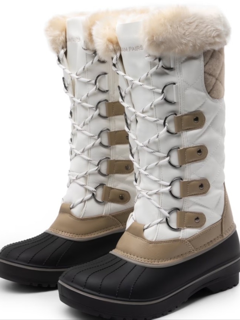 Dream Pairs Waterproof Women's White & Black Insulated Lace-Up Winter Boots